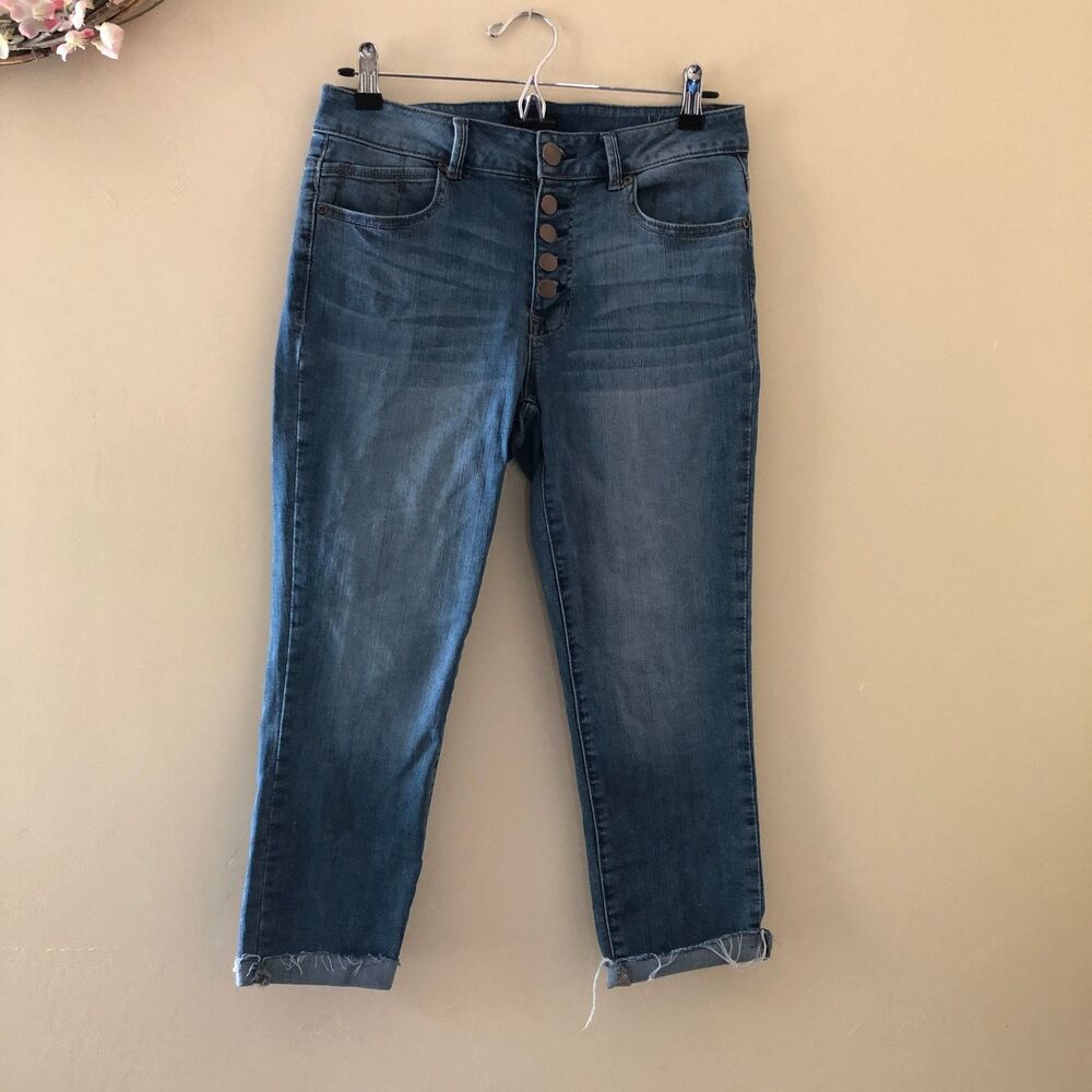 Button Fly Jeans Crop Raw Hem Size 8